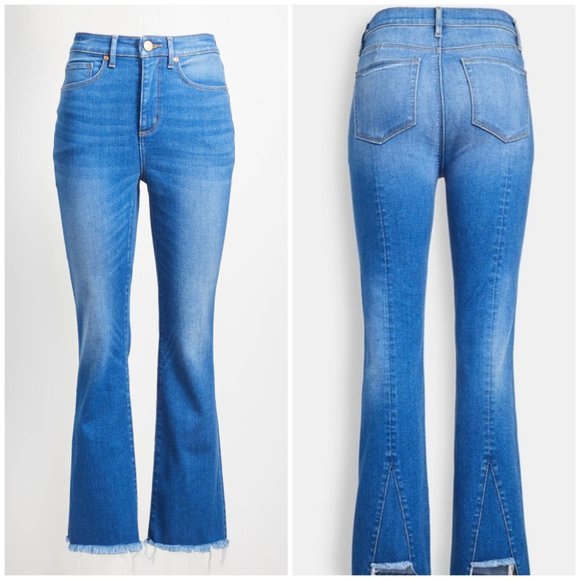 LOFT Jeans Loft High Rise Back Slit Kick Flared Jeans 30 Ankle Crop Cotton Denim Blue Poshmark